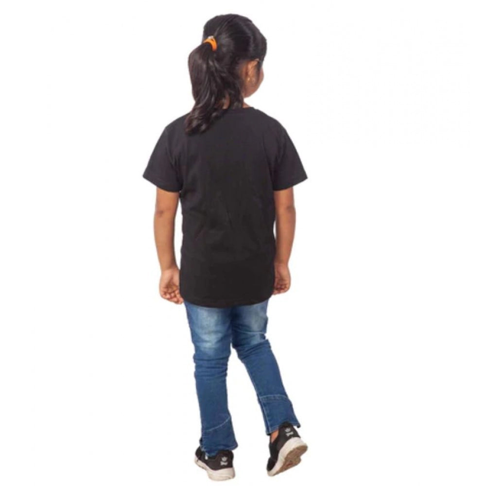 HamariDookan Girls Cotton Unicorn Face Half Sleeve TShirt (Black)