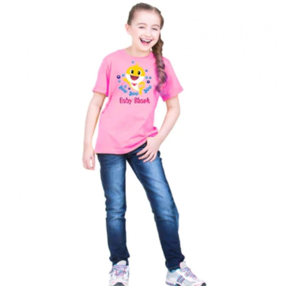 HamariDookan Girls Cotton Baby Shark Half Sleeve TShirt (Pink)