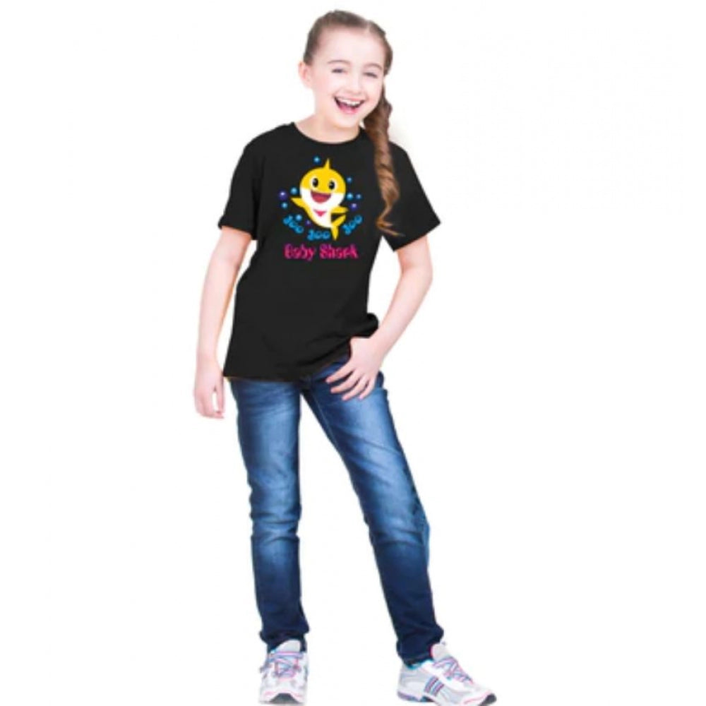 HamariDookan Girls Cotton Baby Shark Half Sleeve TShirt (Black)