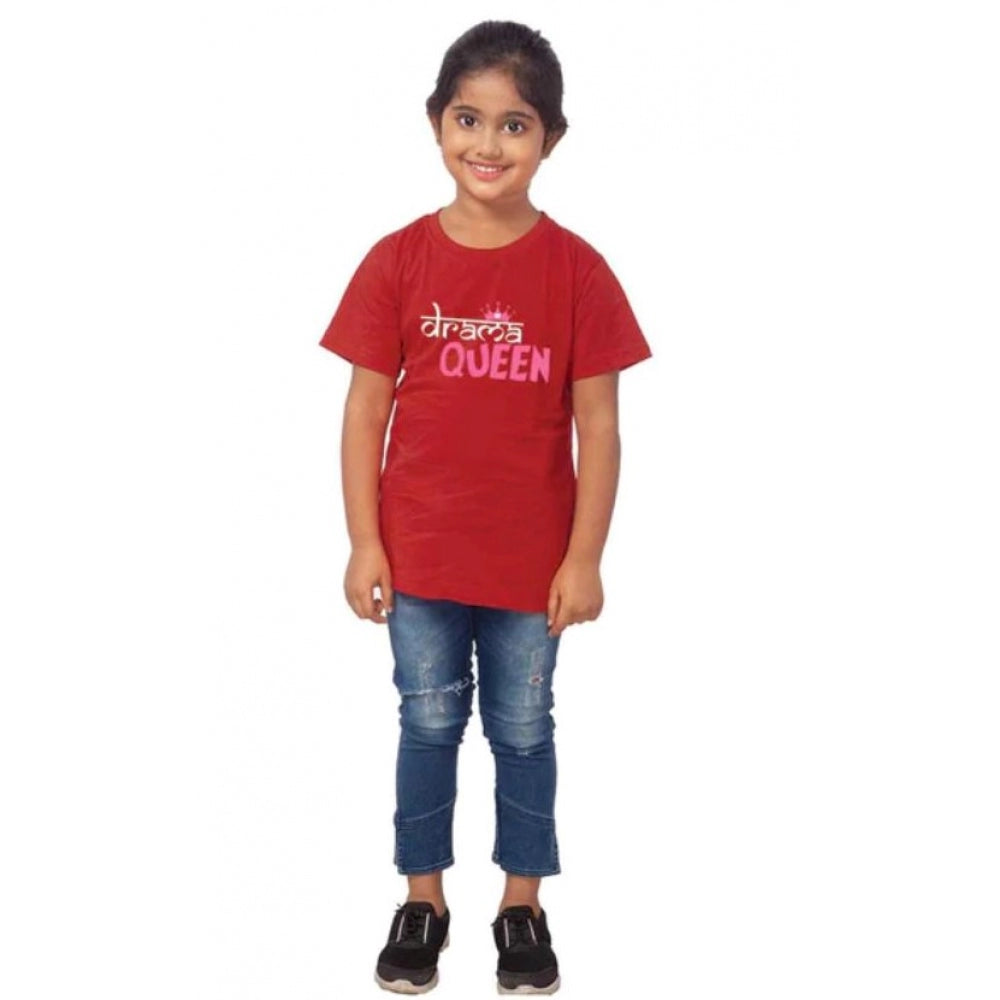 HamariDookan Girls Cotton Drama Queen Half Sleeve TShirt (Maroon)