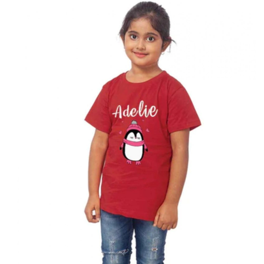 HamariDookan Girls Cotton Adelie Half Sleeve TShirt (Maroon)