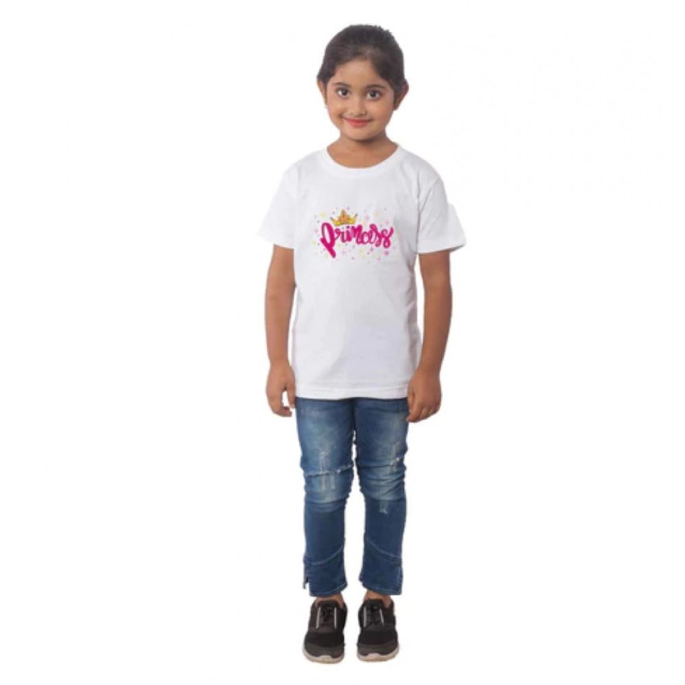 HamariDookan Girls Cotton Princess Half Sleeve TShirt (White)
