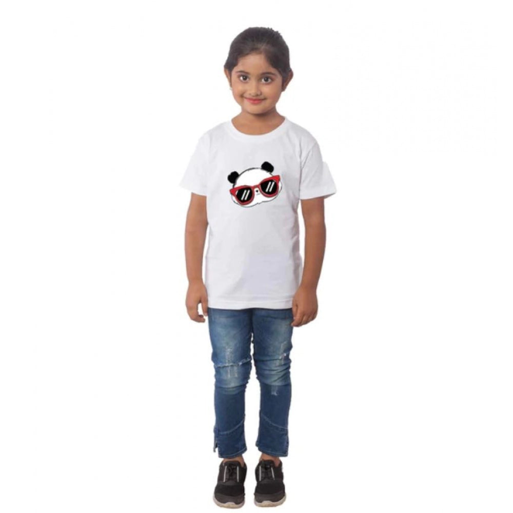 HamariDookan Girls Cotton Panda Glass Half Sleeve TShirt (White)