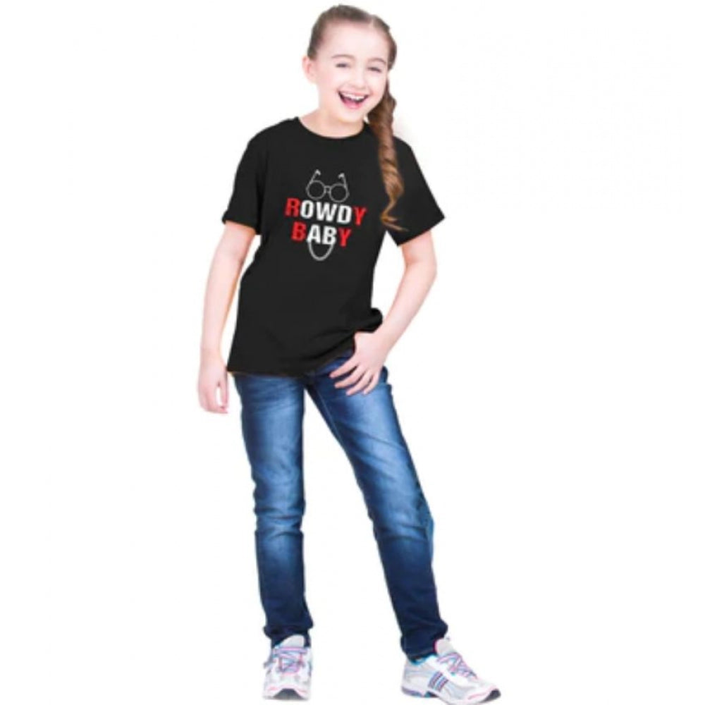 HamariDookan Girls Cotton Rowdy Baby Half Sleeve TShirt (Black)