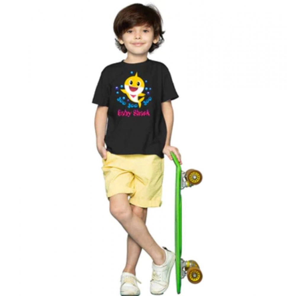HamariDookan Boys Cotton Baby Shark Half Sleeve TShirt (Black)