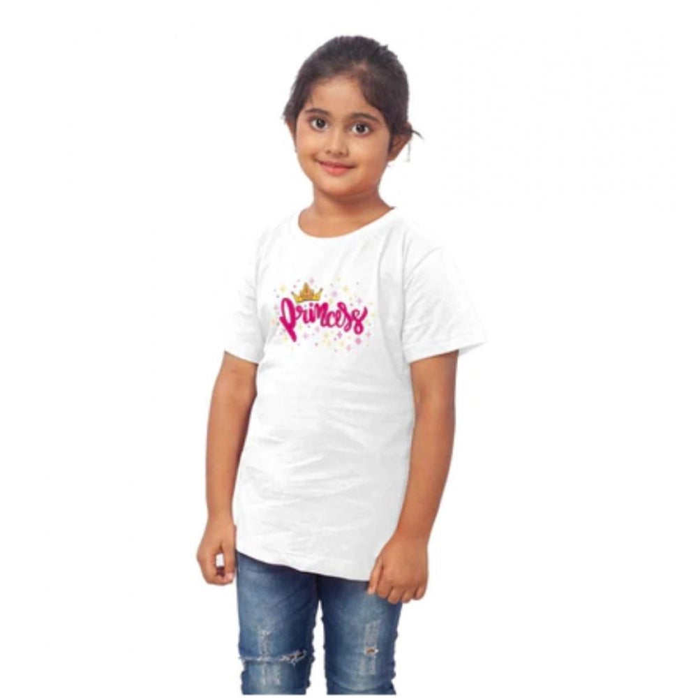 HamariDookan Girls Cotton Princess Half Sleeve TShirt (White)