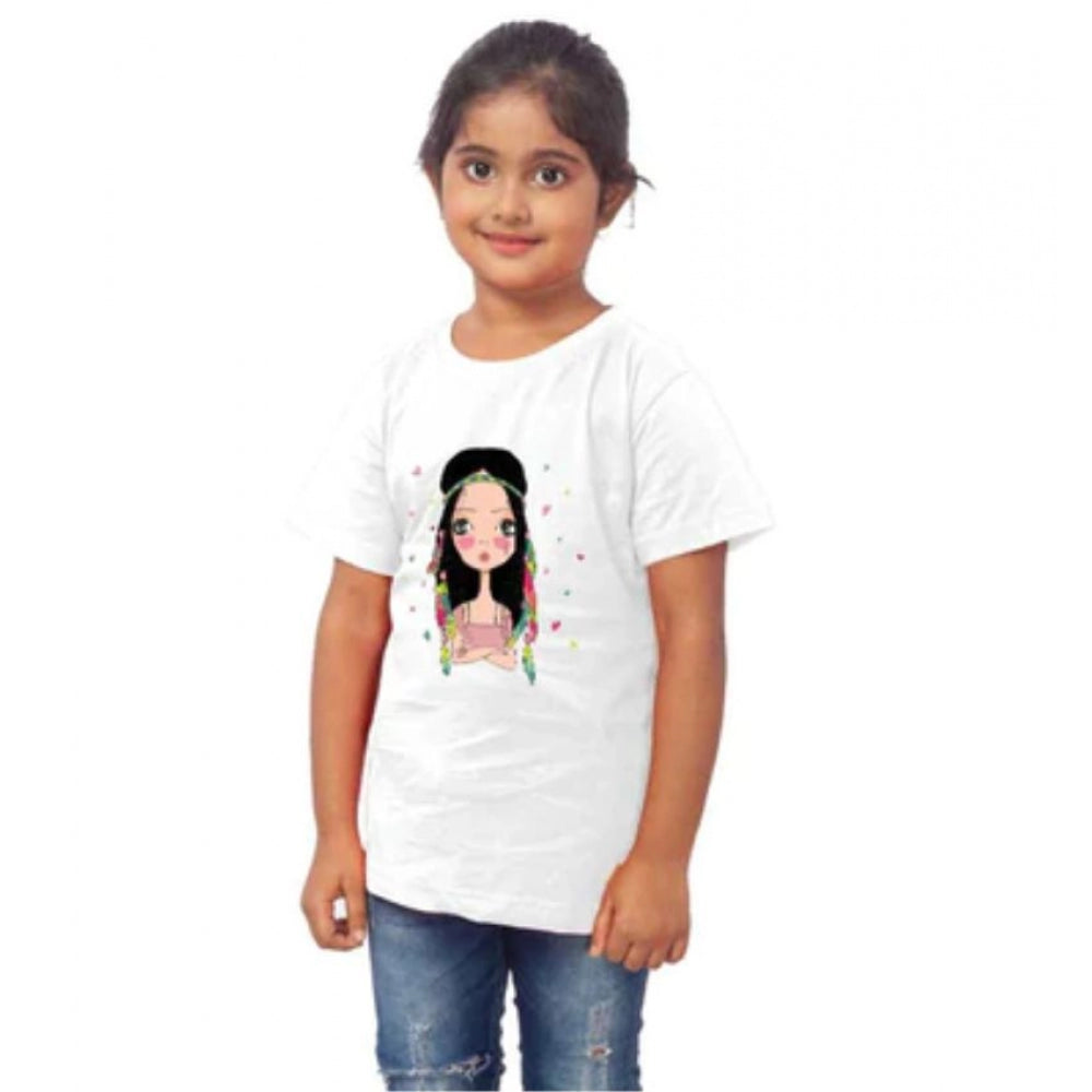 HamariDookan Girls Cotton Tribal Half Sleeve TShirt (White)