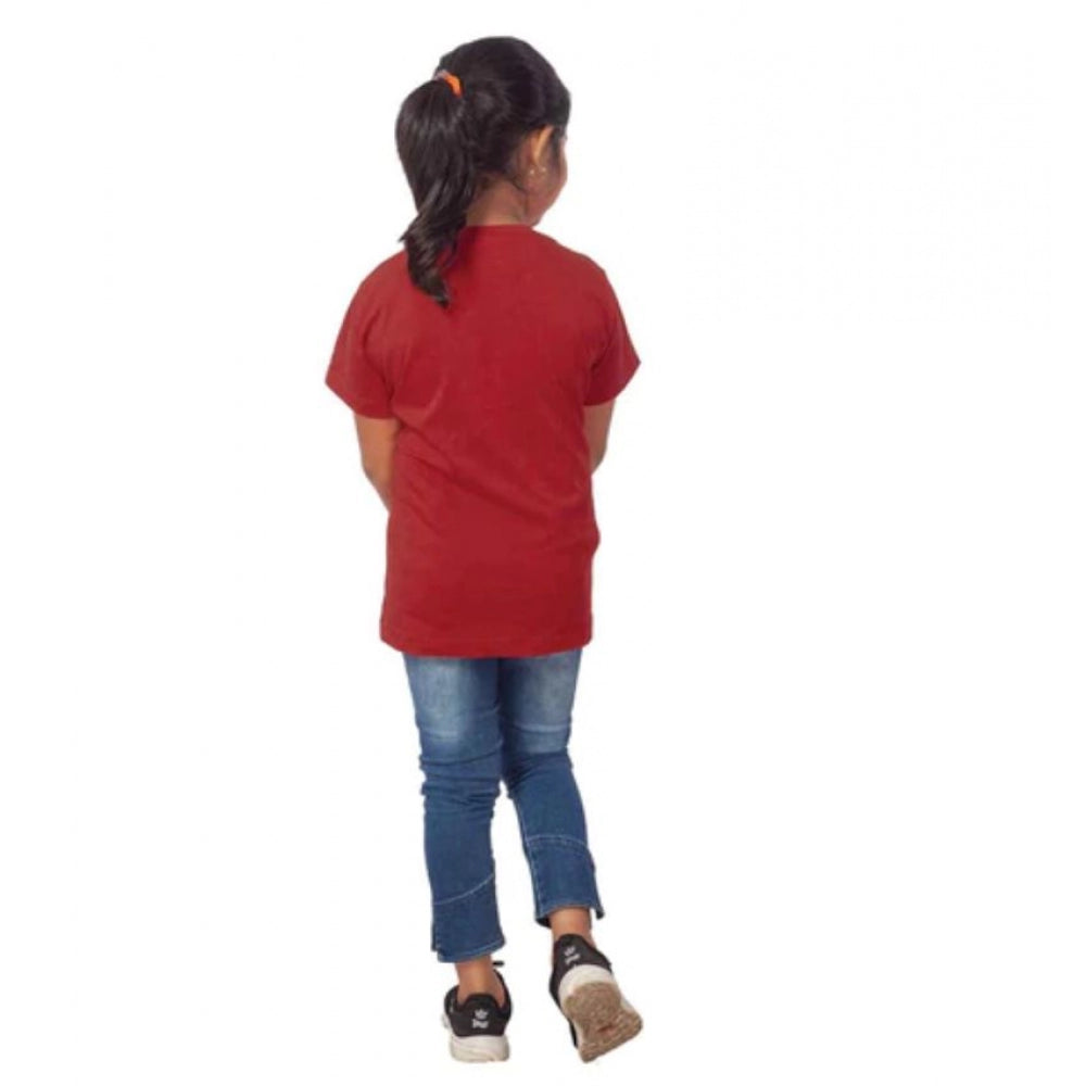 HamariDookan Girls Cotton Tribal Half Sleeve TShirt (Maroon)
