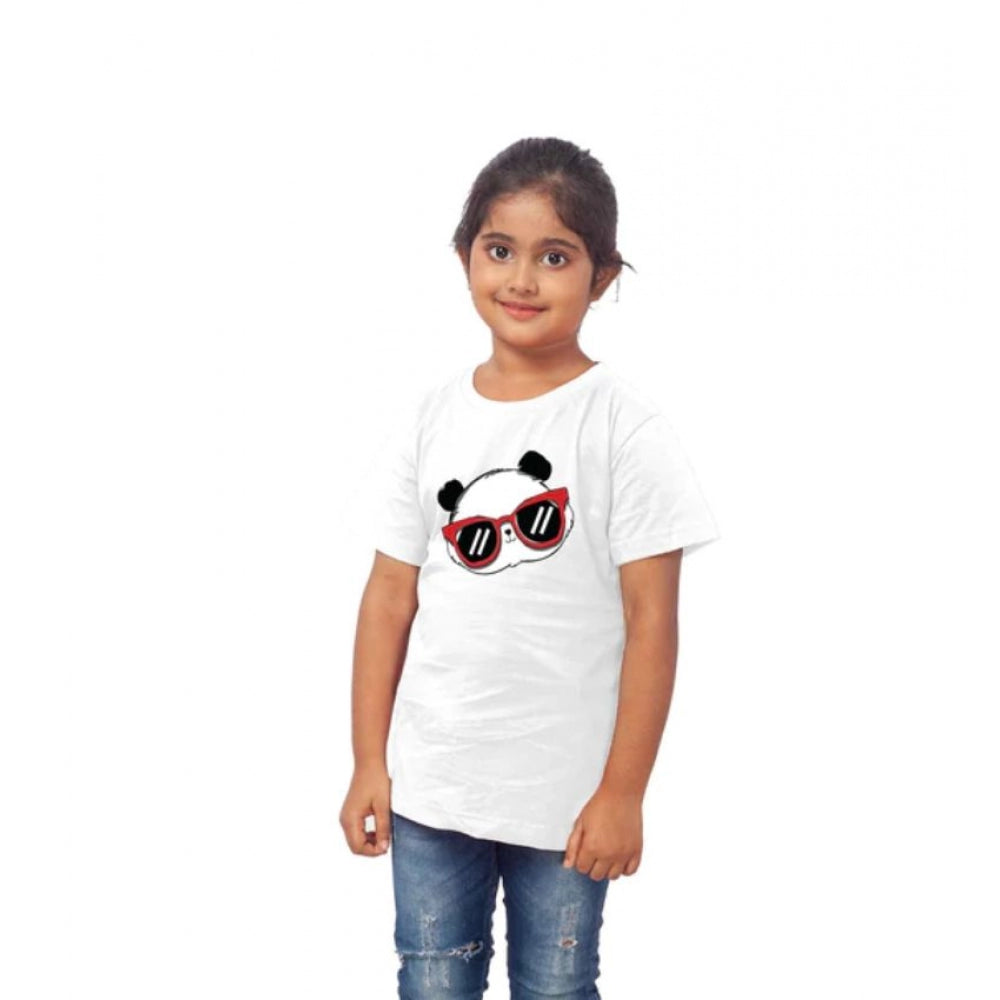 HamariDookan Girls Cotton Panda Glass Half Sleeve TShirt (White)