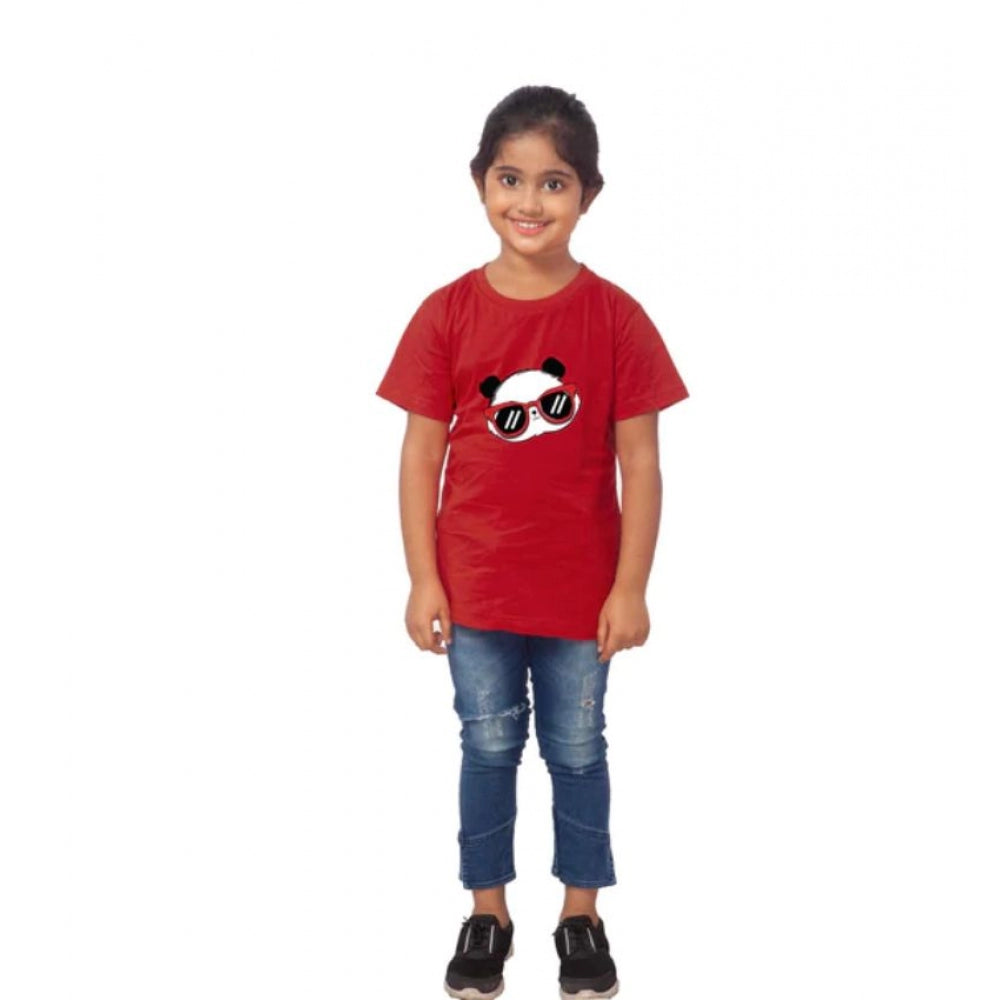 HamariDookan Girls Cotton Panda Glass Half Sleeve TShirt (Maroon)