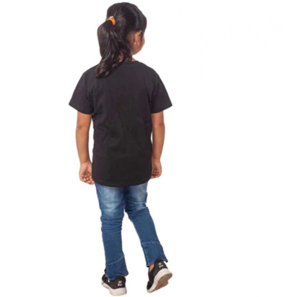 HamariDookan Girls Cotton Cat Half Sleeve TShirt (Black)