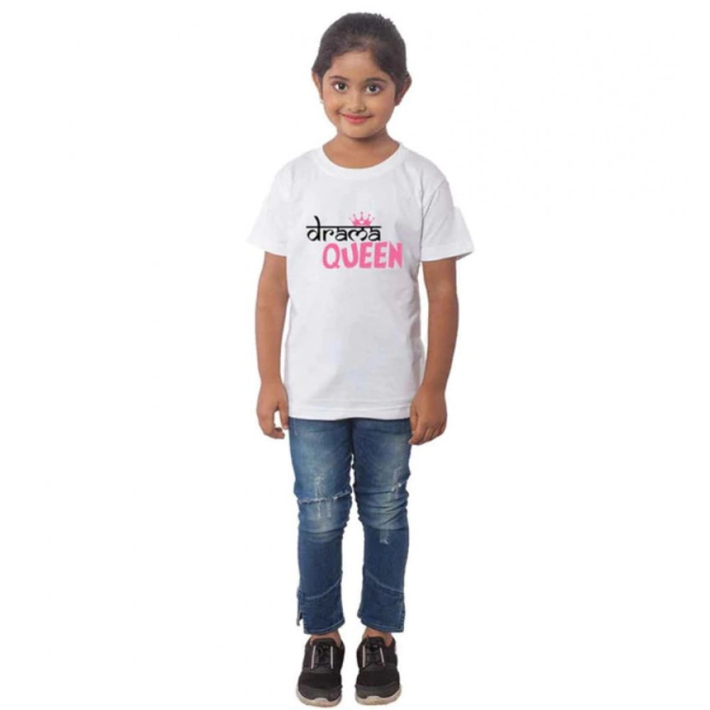 HamariDookan Girls Cotton Drama Queen Half Sleeve TShirt (White)