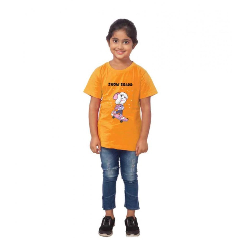 HamariDookan Girls Cotton Snow Board Half Sleeve TShirt (Mustard)