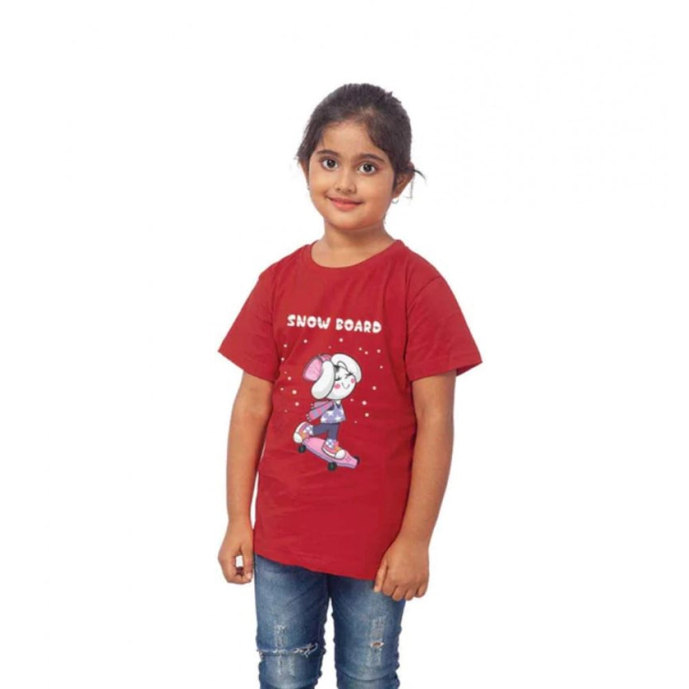 HamariDookan Girls Cotton Snow Board Half Sleeve TShirt (Maroon)