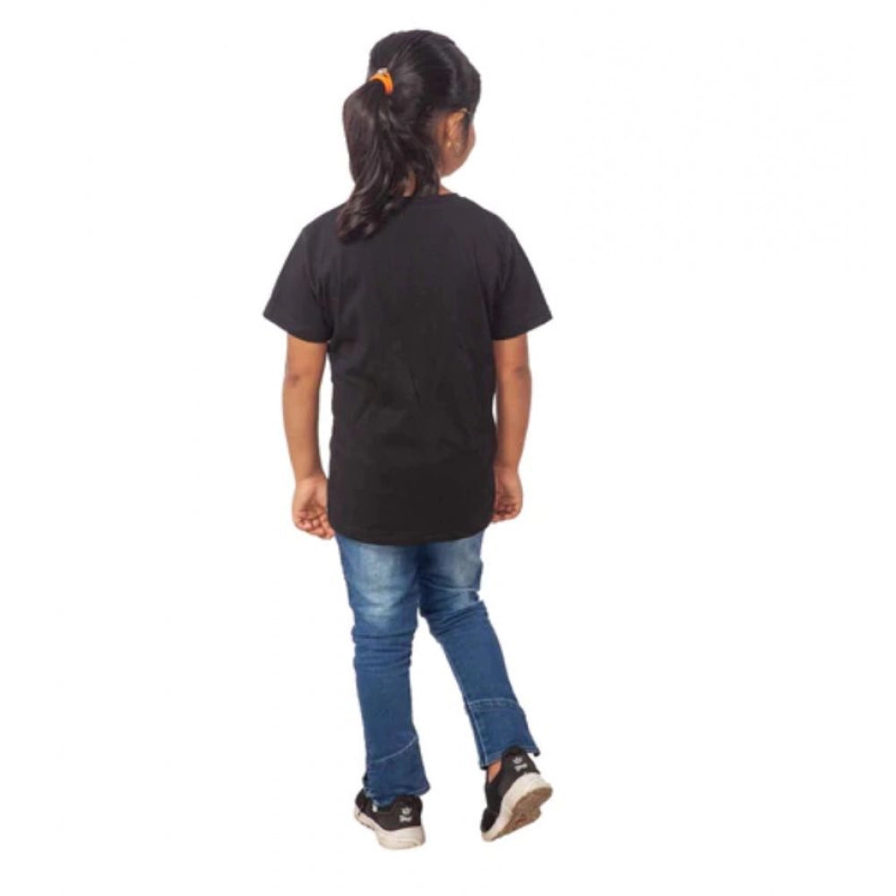 HamariDookan Girls Cotton Princess Half Sleeve TShirt (Black)