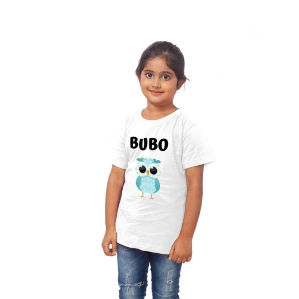 HamariDookan Girls Cotton Bubo Half Sleeve TShirt (White)