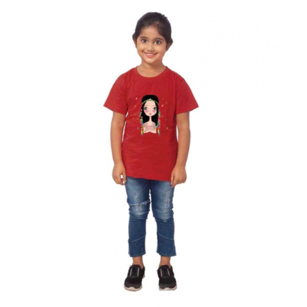 HamariDookan Girls Cotton Tribal Half Sleeve TShirt (Maroon)