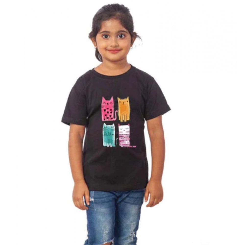 HamariDookan Girls Cotton Cat Half Sleeve TShirt (Black)
