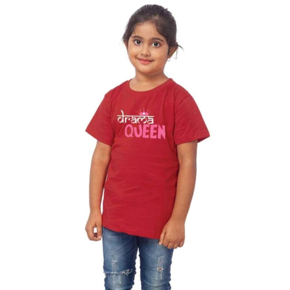 HamariDookan Girls Cotton Drama Queen Half Sleeve TShirt (Maroon)