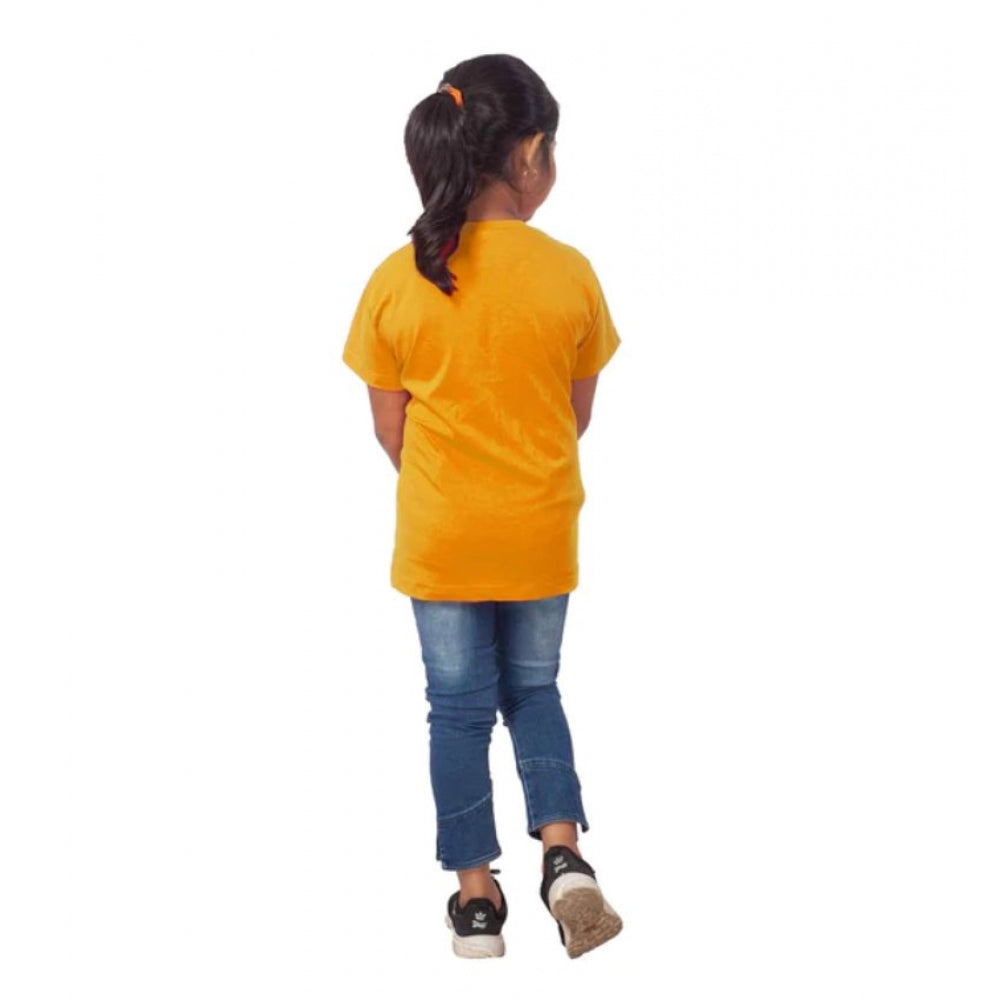 HamariDookan Girls Cotton Panda Glass Half Sleeve TShirt (Mustard)