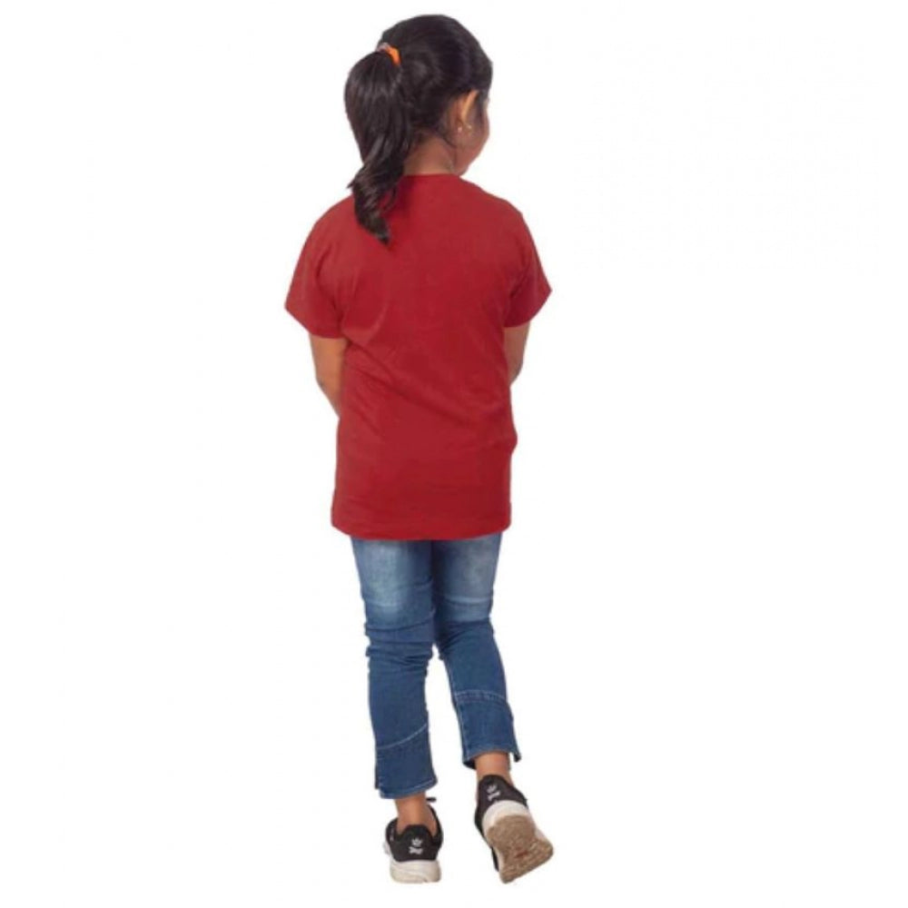 HamariDookan Girls Cotton Adelie Half Sleeve TShirt (Maroon)