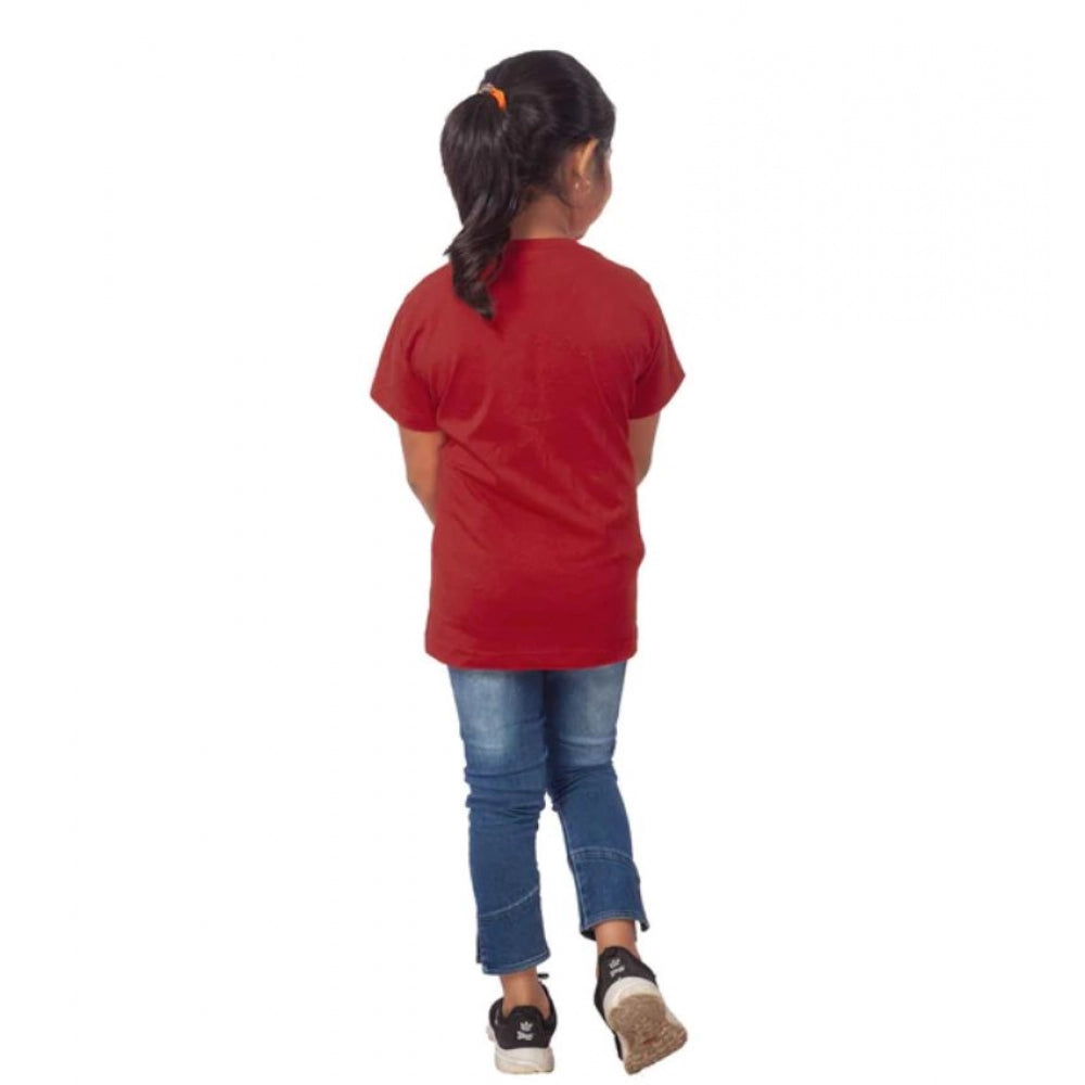HamariDookan Girls Cotton Panda Glass Half Sleeve TShirt (Maroon)