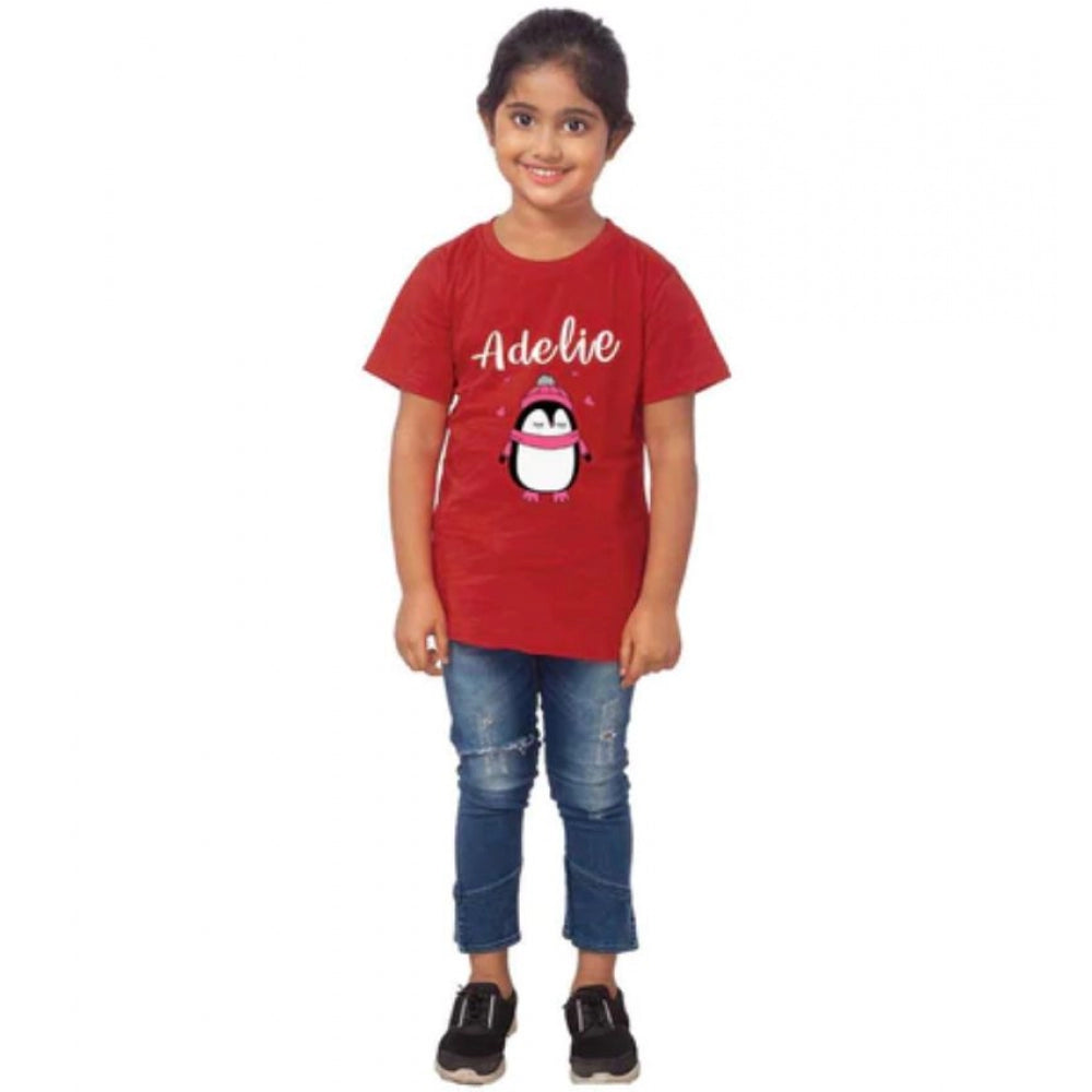 HamariDookan Girls Cotton Adelie Half Sleeve TShirt (Maroon)