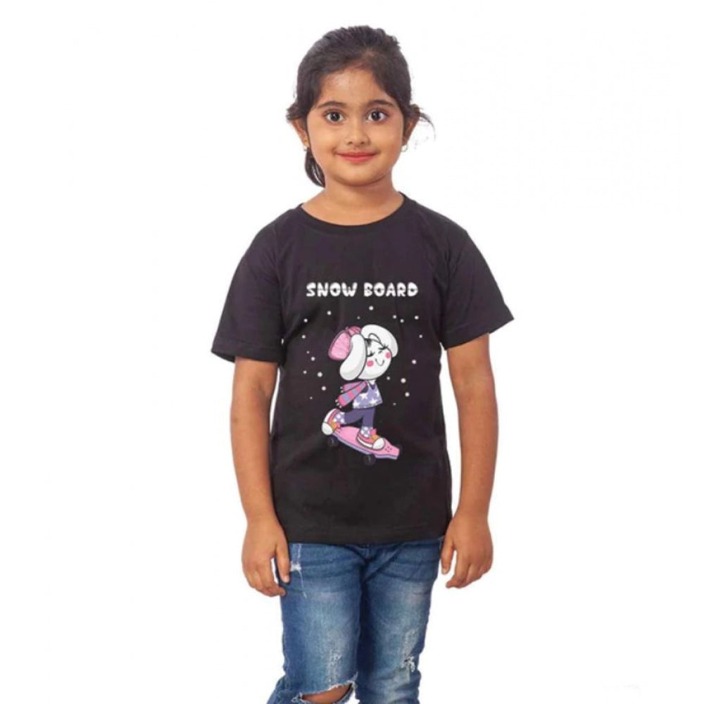 HamariDookan Girls Cotton Snow Board Half Sleeve TShirt (Black)