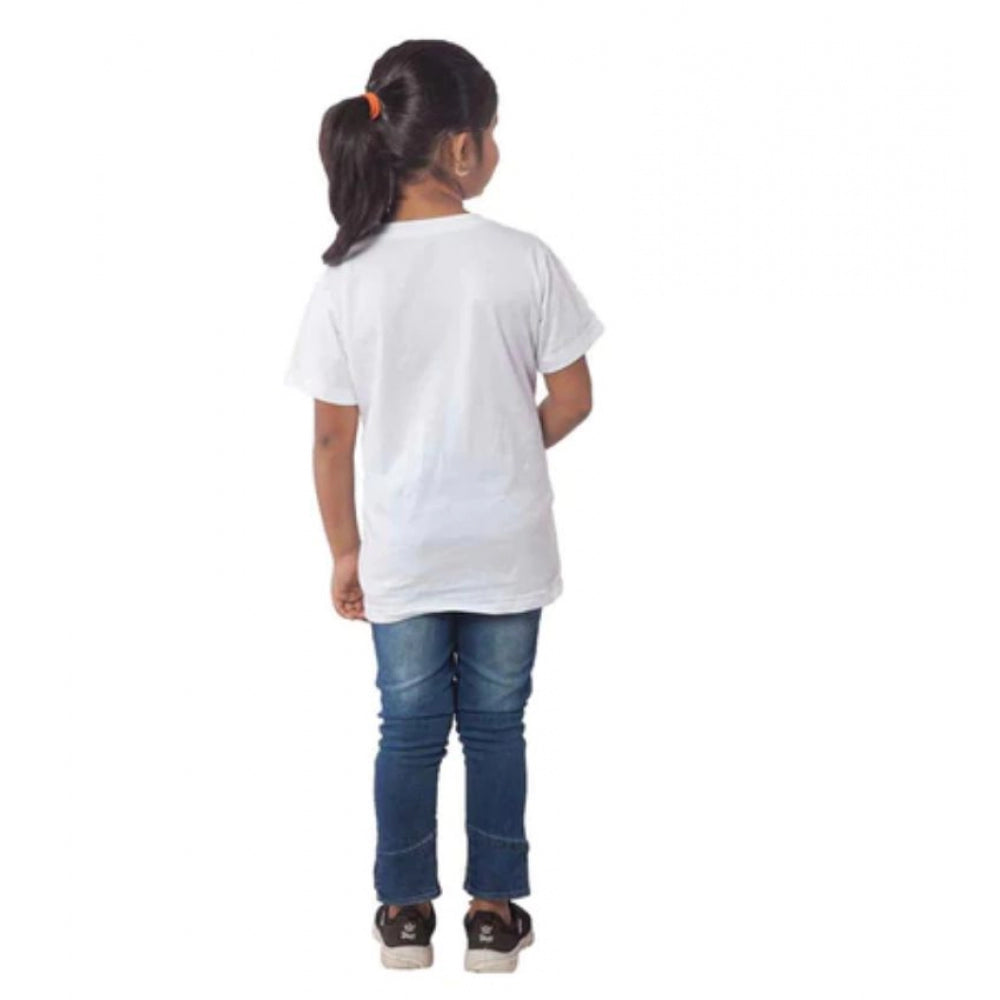 HamariDookan Girls Cotton Cat Half Sleeve TShirt (White)