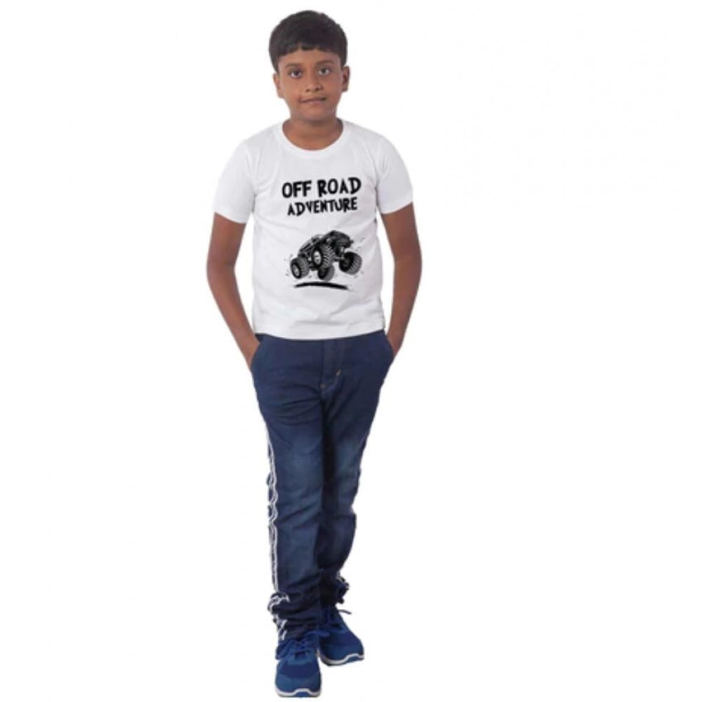 HamariDookan Boys Cotton Off Road Adventure Half Sleeve TShirt (White)