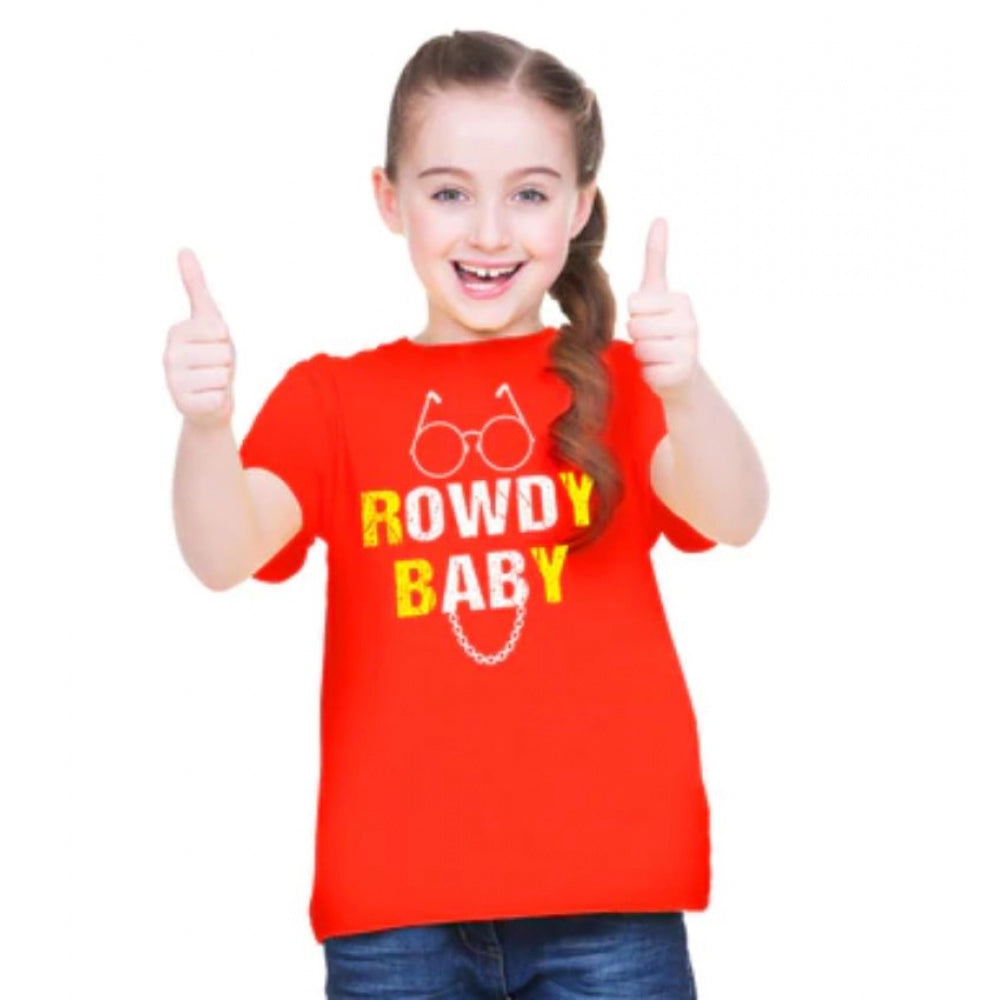 HamariDookan Girls Cotton Rowdy Baby Half Sleeve TShirt (Red)