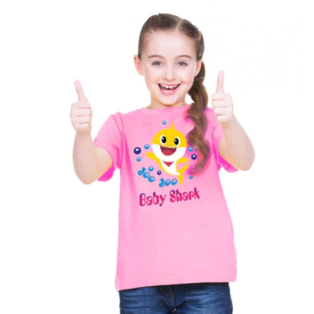 HamariDookan Girls Cotton Baby Shark Half Sleeve TShirt (Pink)