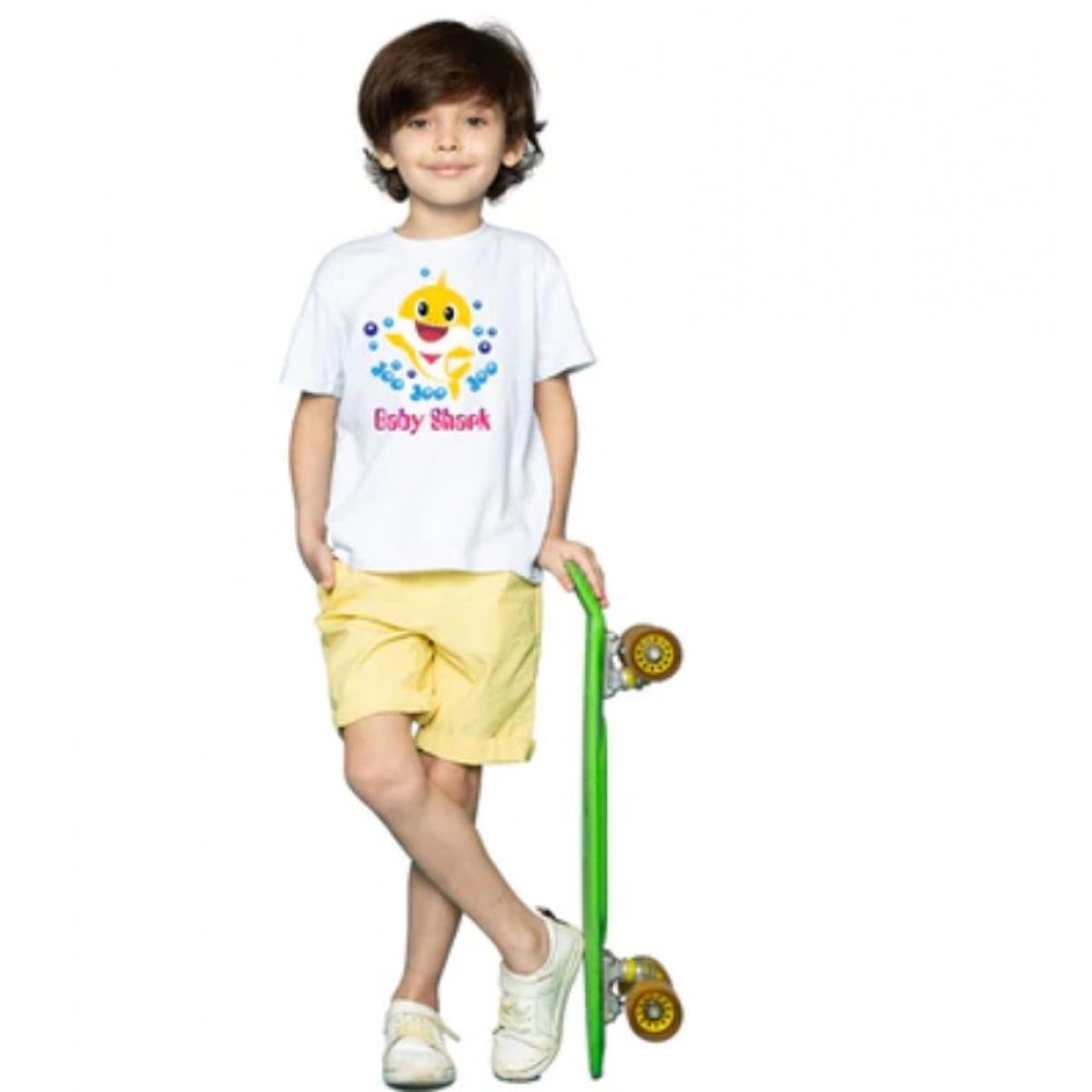 HamariDookan Boys Cotton Baby Shark Half Sleeve TShirt (White)