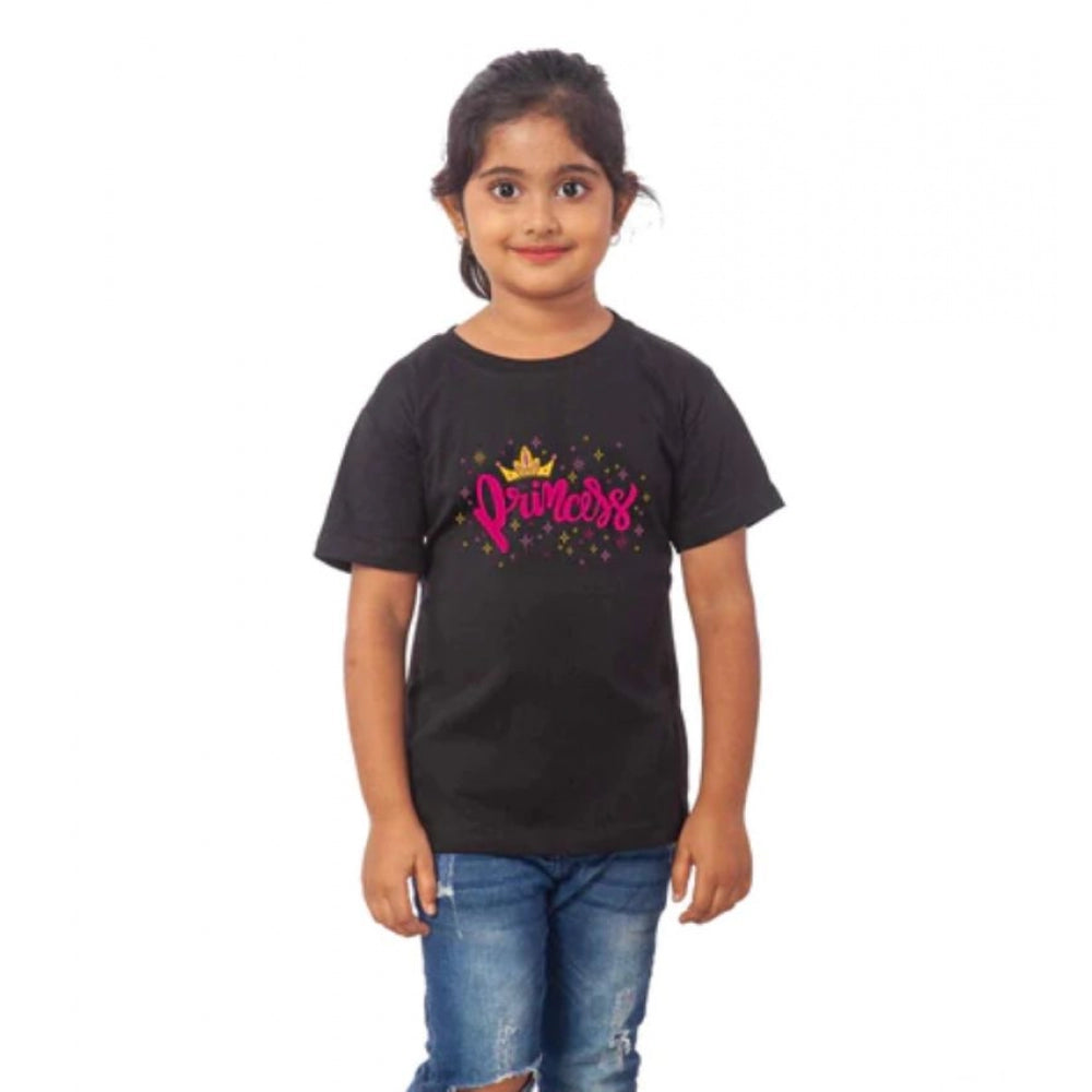HamariDookan Girls Cotton Princess Half Sleeve TShirt (Black)