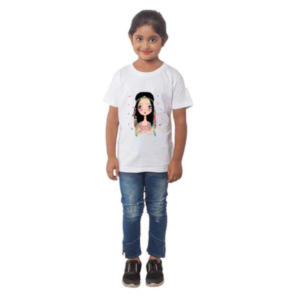 HamariDookan Girls Cotton Tribal Half Sleeve TShirt (White)
