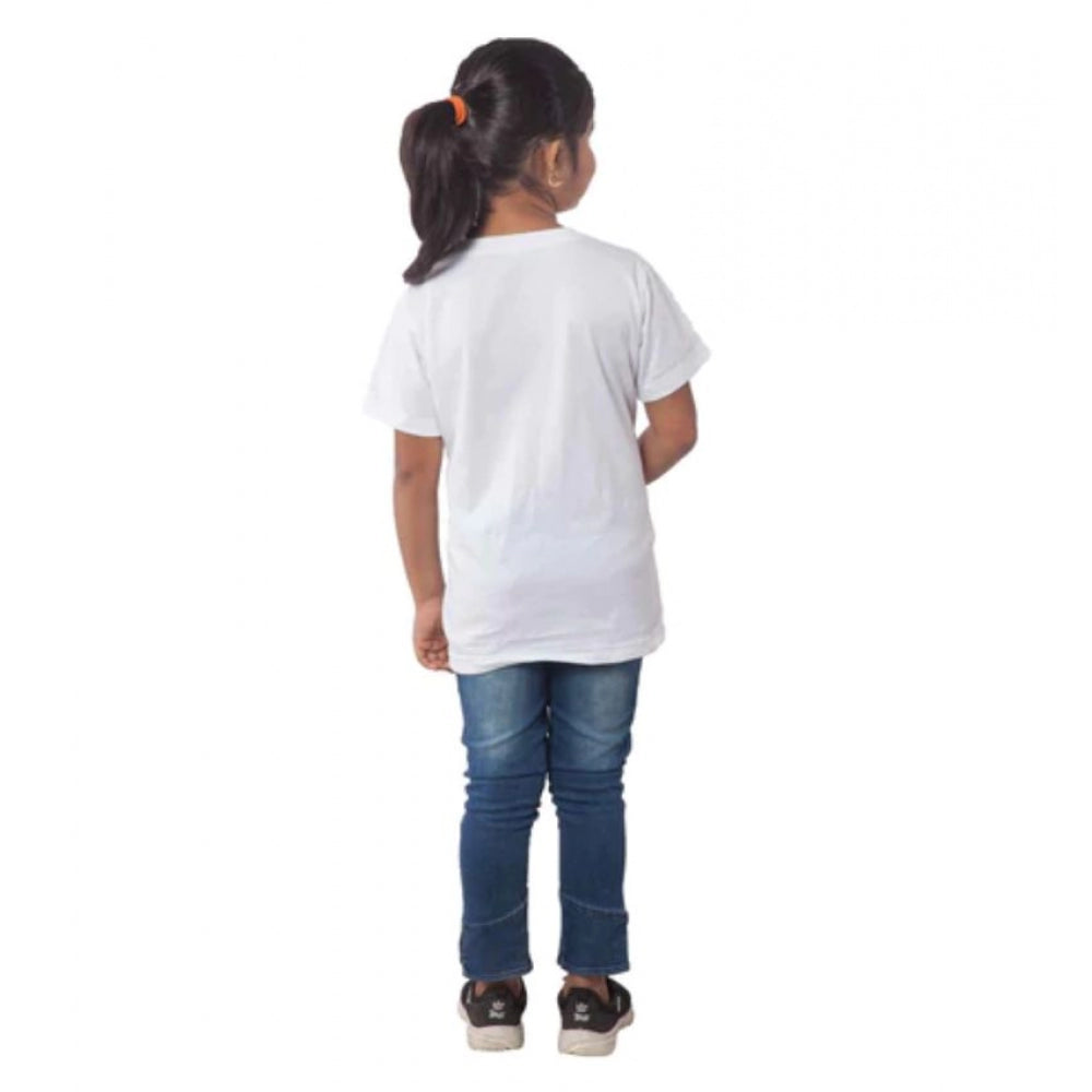 HamariDookan Girls Cotton Unicorn Face Half Sleeve TShirt (White)
