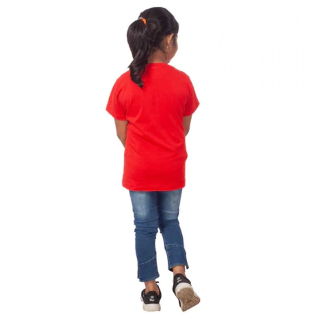 HamariDookan Girls Cotton Unicorn Face Half Sleeve TShirt (Red)