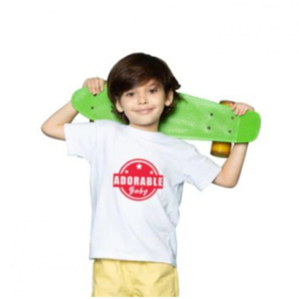 HamariDookan Boys Cotton Adorable Baby Half Sleeve TShirt (White)