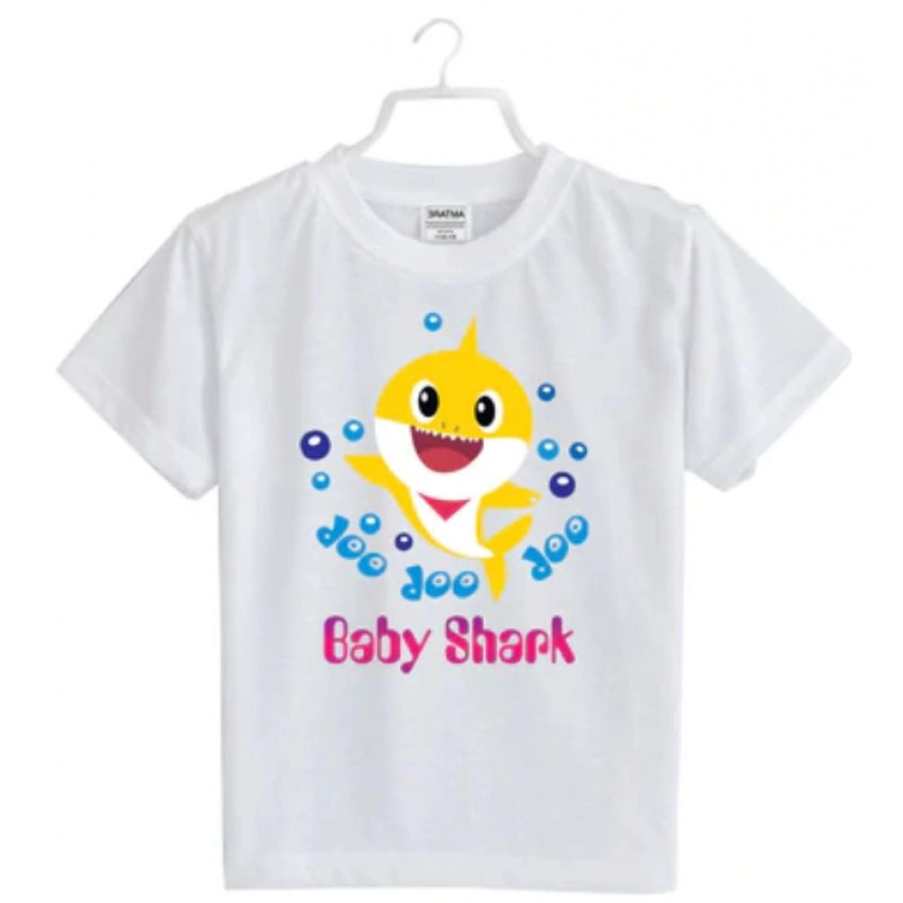 HamariDookan Girls Cotton Baby Shark Half Sleeve TShirt (White)