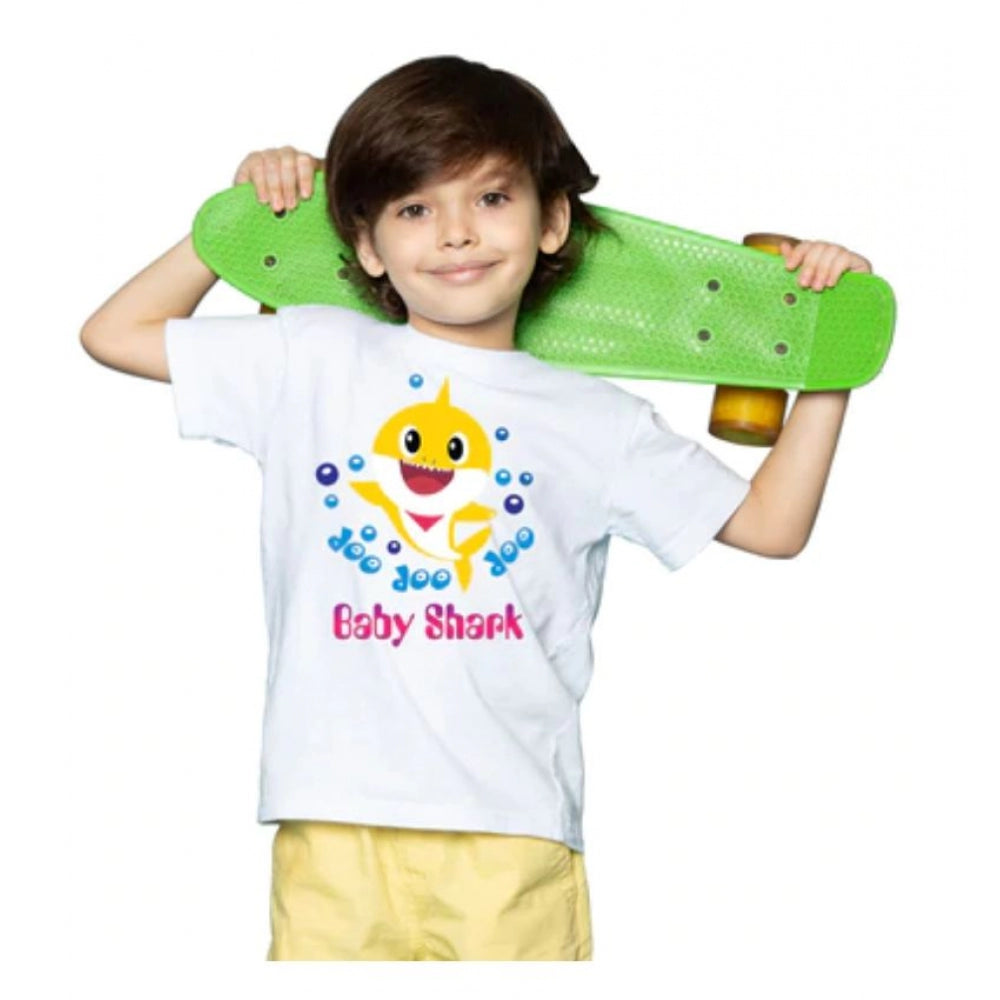 HamariDookan Boys Cotton Baby Shark Half Sleeve TShirt (White)