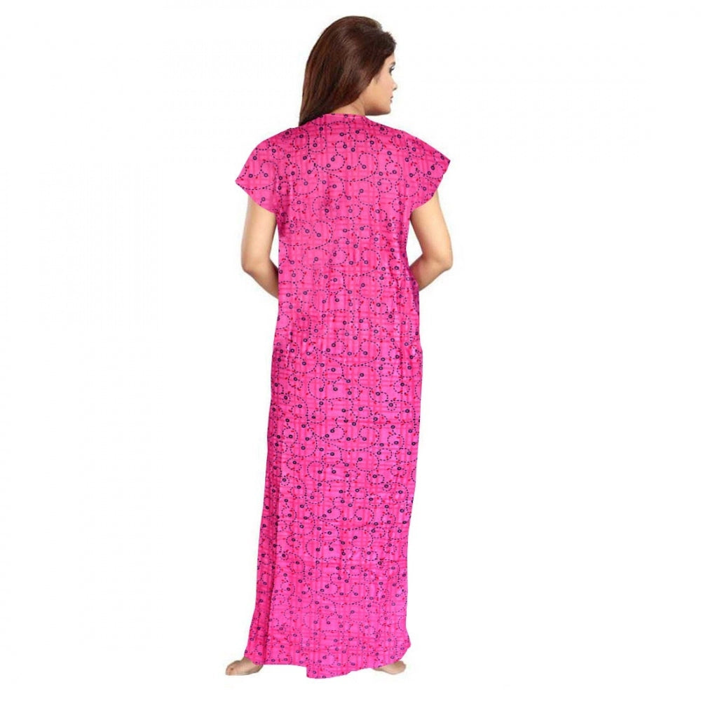 HD Women's Cotton Printed Maxi Nighty (Pink)