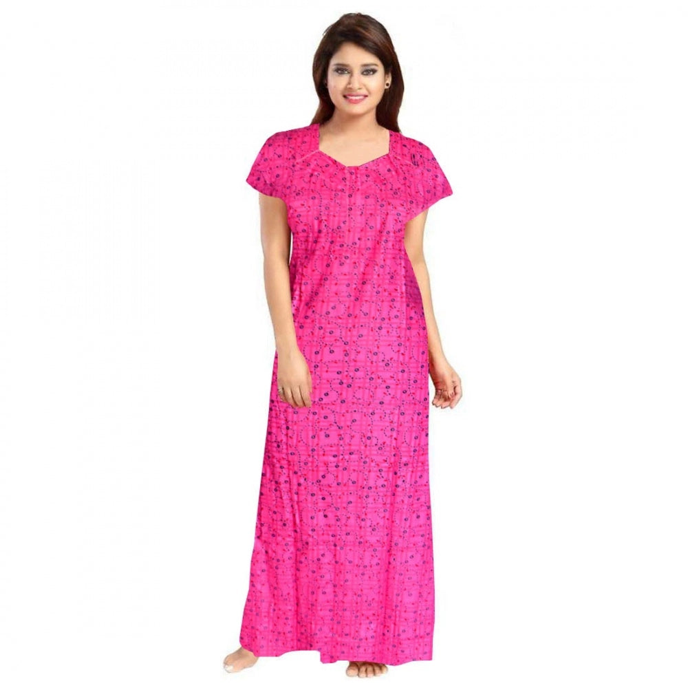 HD Women's Cotton Printed Maxi Nighty (Pink)
