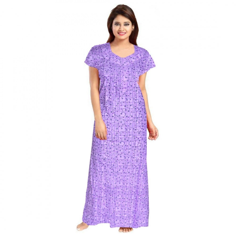 HD Women's Cotton Printed Maxi Nighty (Lavender)