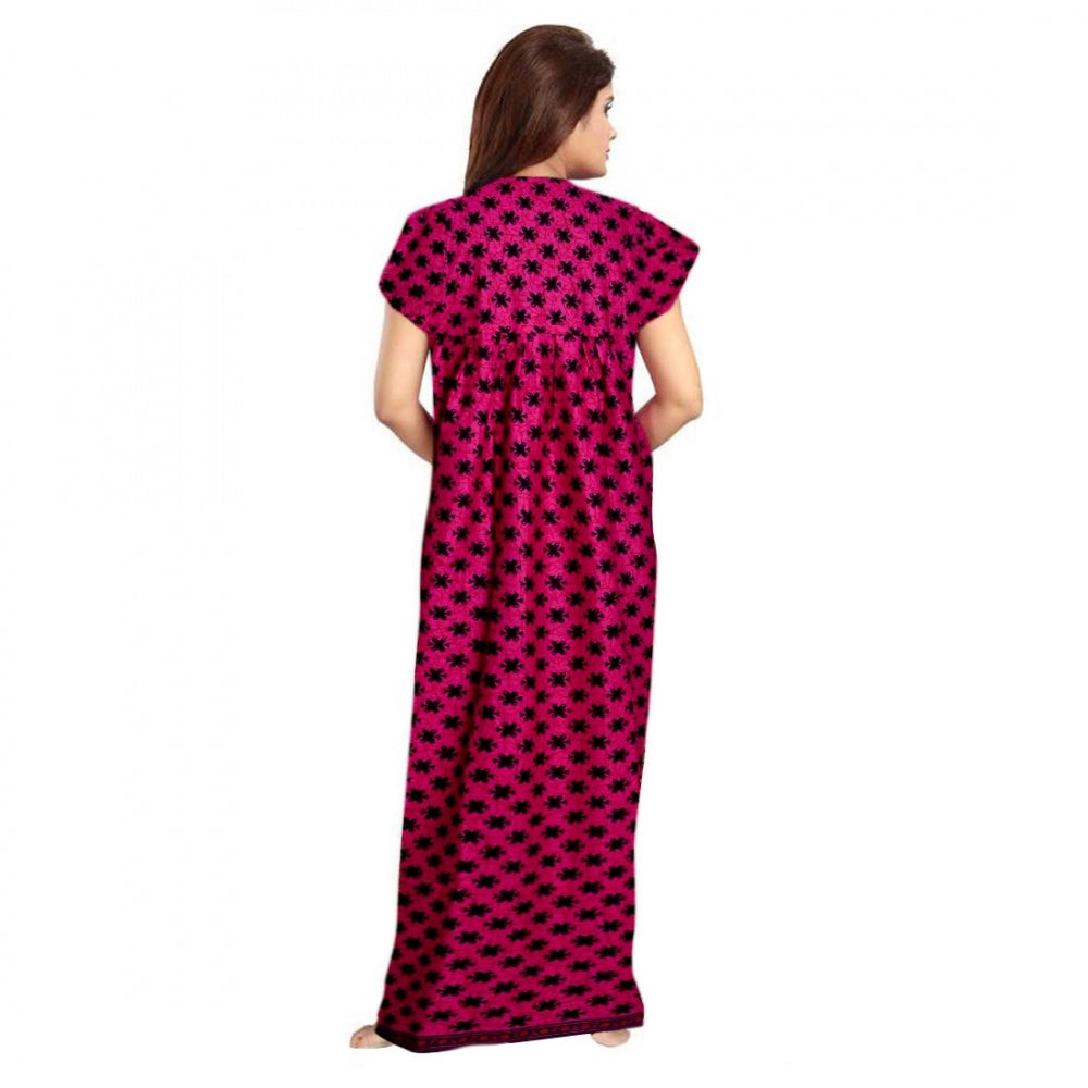 HD Women's Cotton Printed Maxi Nighty (Pink)