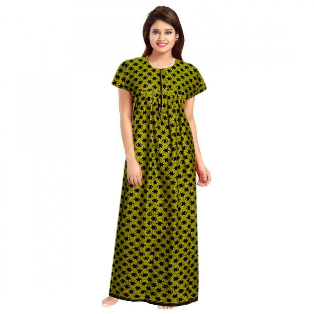 HD Women's Cotton Printed Maxi Nighty (Green)
