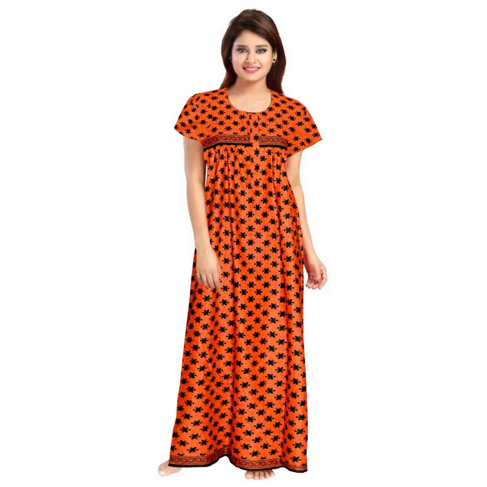 HD Women's Cotton Printed Maxi Nighty (Orange)