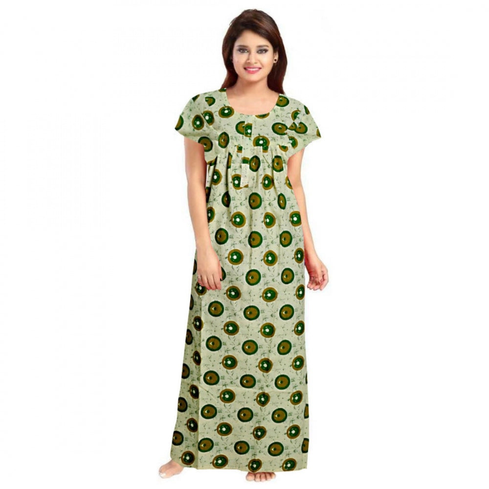 HD Women's Cotton Printed Maxi Nighty (Green)
