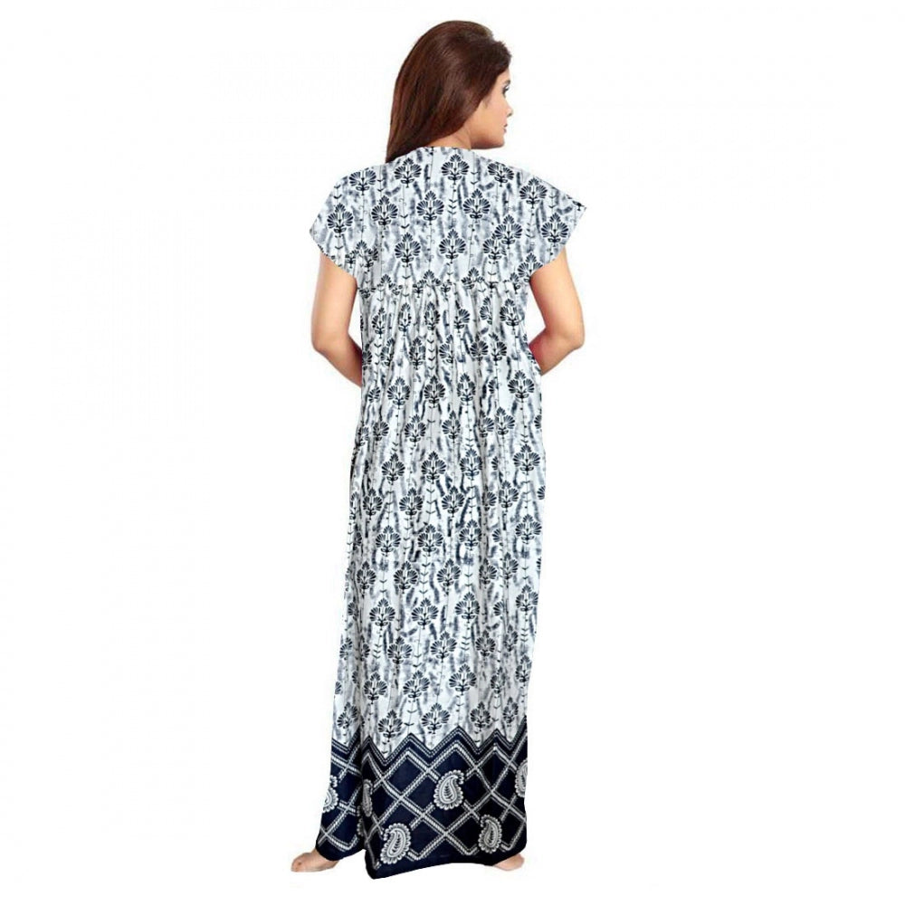 HD Women's Cotton Printed Maxi Nighty (Navy Blue)