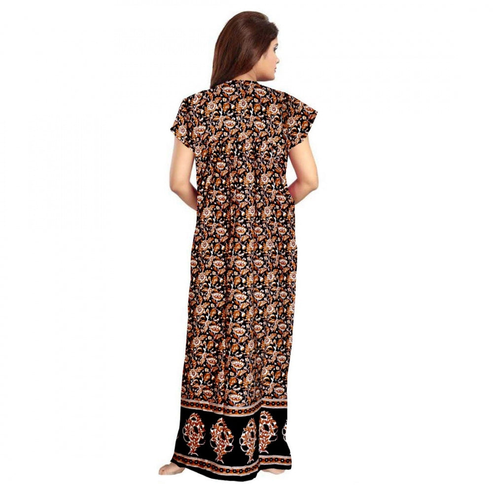 HD Women's Cotton Printed Maxi Nighty (Brown)