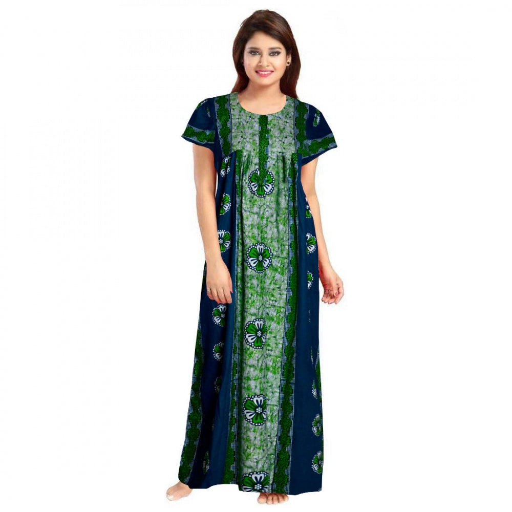 HD Women's Cotton Printed Maxi Nighty (Green)